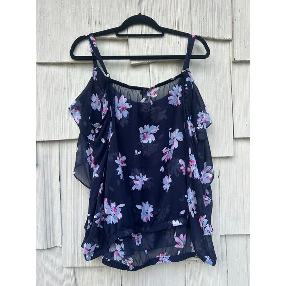 Torrid Chiffon Layered Floral Print Cami Top Ruffled Sleeveless Blue Pink Sz 5 - Picture 5 of 6